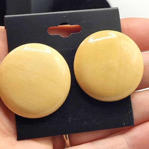 Bohemian Wooden Cabochon Earrings Stud Post back 1.25in - Picture 1 of 2